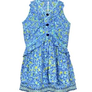 Poupette St. Barth Blue and Aqua Floral Ruffled Tier Dress